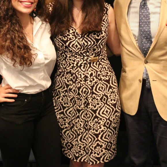 En Focus Studio Dark Browb & Beige Geometric Print Dress - Size 6 - Picture 4 of 4